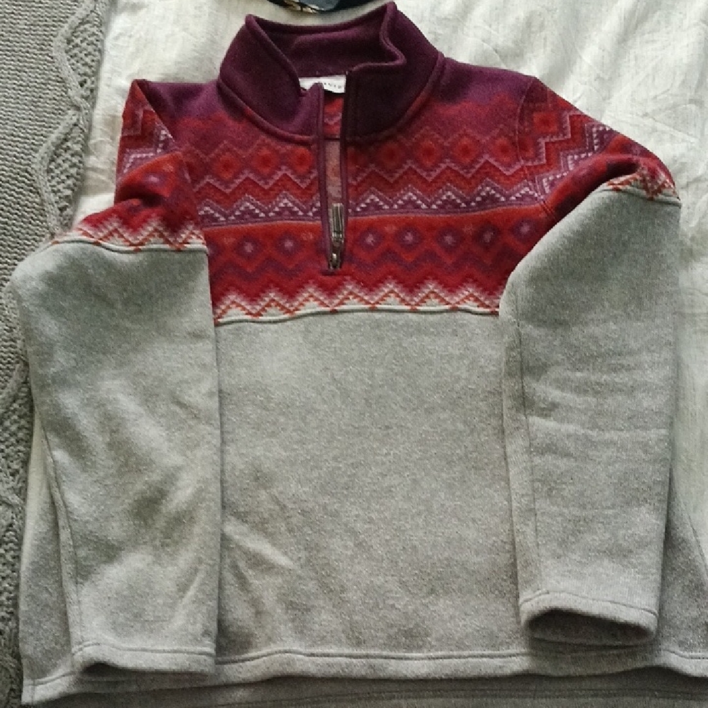 Orvis Gray and Red Zip Up Sweater Cozy Winter Essential Womens Large